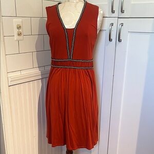 Garnet Hill Comfortable Rust Midi Dress with Black Trim